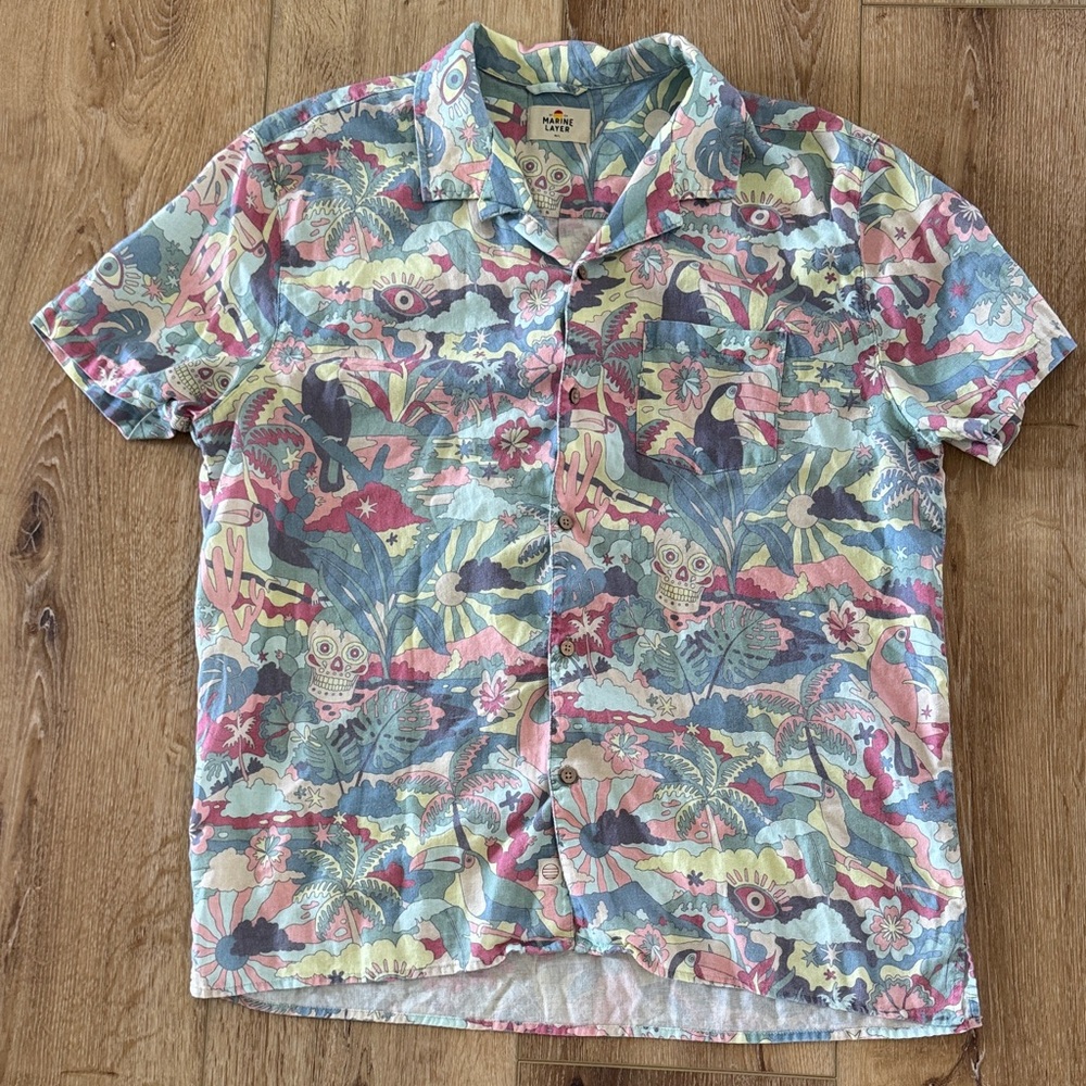 Marine Layer | Tencel/Linen Blend Resort Casual Multi-Color Printed Shirt | M/L